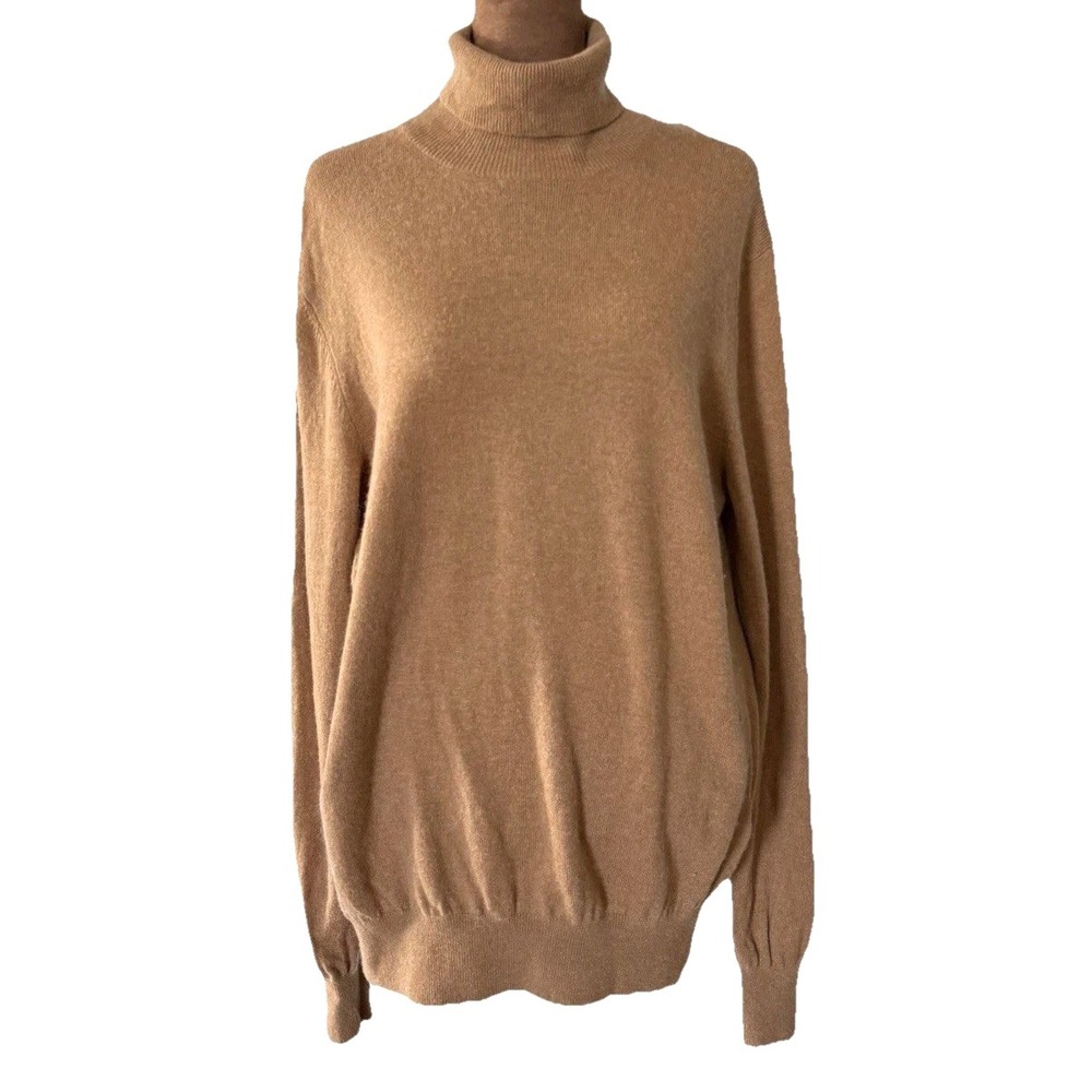 Cashmeren Sweater Tunic Womens L Brown Knitwear Merino Wool Cashmere High Neck